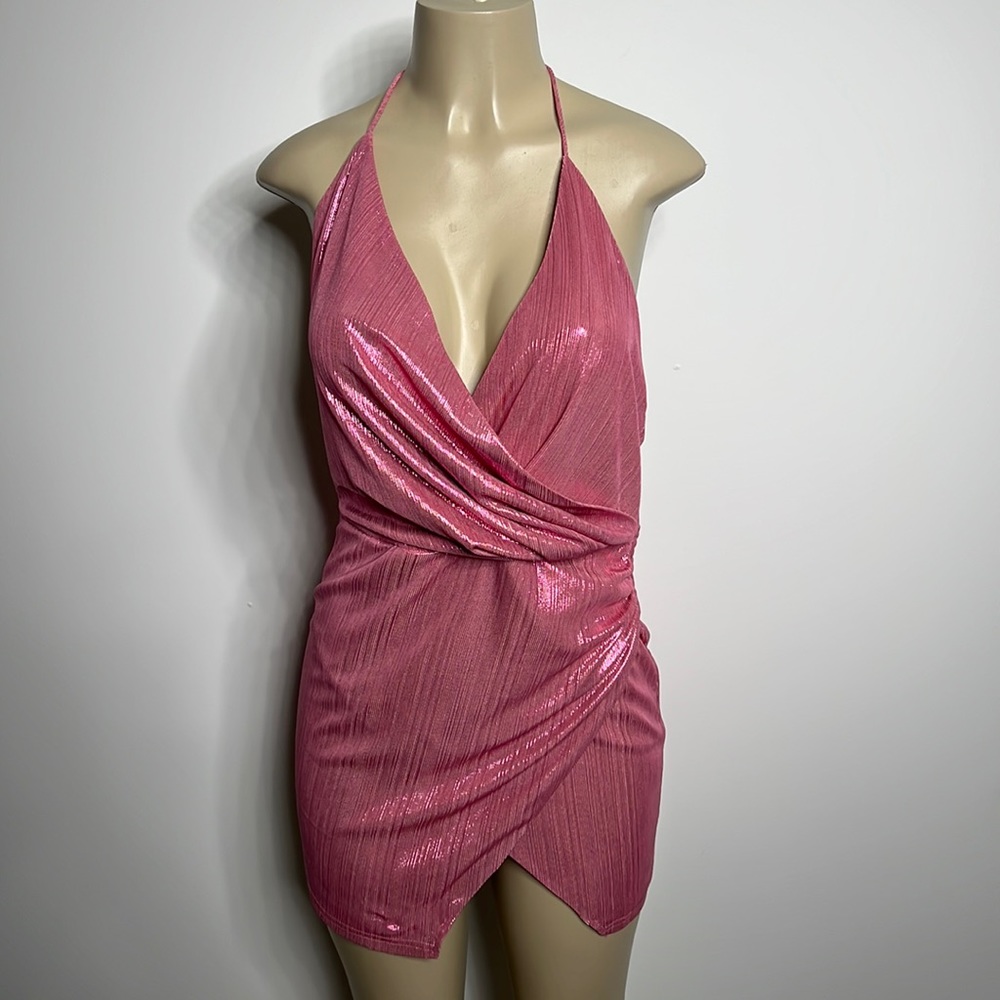 Superdown medium shiny pink dress